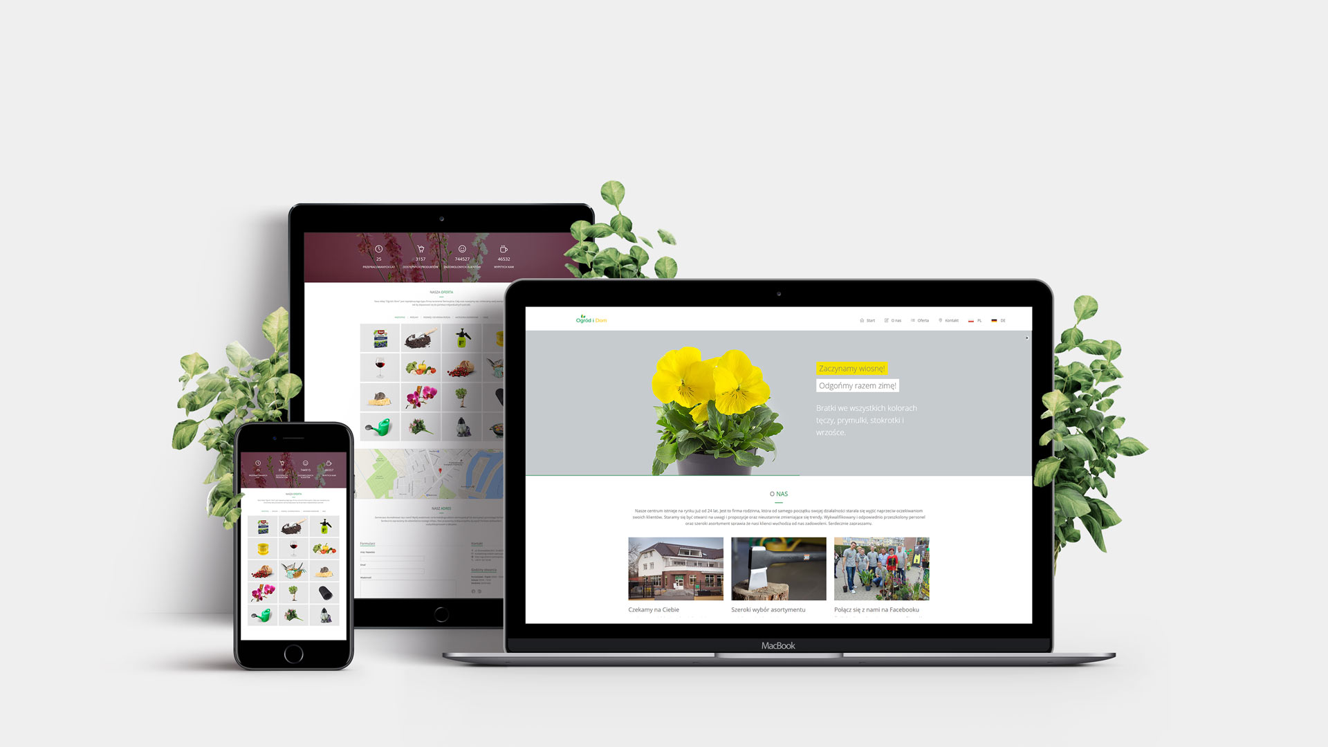 Strona internetowa firmy Ogród i Dom wyświetlana na wielu urządzeniach.